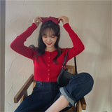 Korean Style O-neck Short Knitted Sweaters Cardigan