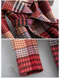 Winter Women Warm Wool Coat Plaid Belted Blends Outwear