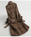 Winter Women Warm Wool Coat Plaid Belted Blends Outwear