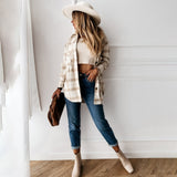 Long Plaid Shirt Casual White Long Sleeve Pocket Button Up