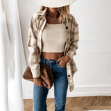 Long Plaid Shirt Casual White Long Sleeve Pocket Button Up
