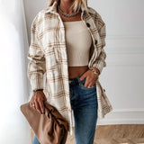 Long Plaid Shirt Casual White Long Sleeve Pocket Button Up