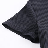 Bodycon Ribbed Dress Stand Collar Zipper Deep V-neck