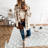 Long Plaid Shirt Casual White Long Sleeve Pocket Button Up