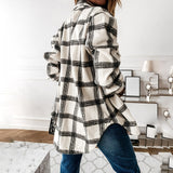 Long Plaid Shirt Casual White Long Sleeve Pocket Button Up