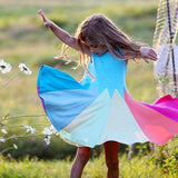 Winter Rainbow Long Sleeve Cotton Color Block Party Dress