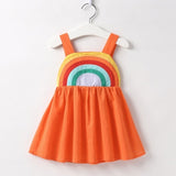 Winter Rainbow Long Sleeve Cotton Color Block Party Dress