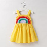 Winter Rainbow Long Sleeve Cotton Color Block Party Dress