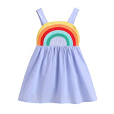 Winter Rainbow Long Sleeve Cotton Color Block Party Dress