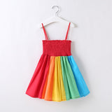 Winter Rainbow Long Sleeve Cotton Color Block Party Dress