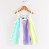 Winter Rainbow Long Sleeve Cotton Color Block Party Dress