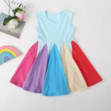Winter Rainbow Long Sleeve Cotton Color Block Party Dress