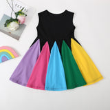 Winter Rainbow Long Sleeve Cotton Color Block Party Dress