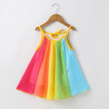 Winter Rainbow Long Sleeve Cotton Color Block Party Dress
