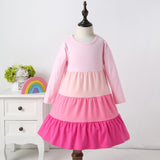 Winter Rainbow Long Sleeve Cotton Color Block Party Dress
