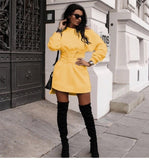 Sexy Women Mini Dress O Neck High Waist Long Sleeve