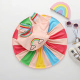 Winter Rainbow Long Sleeve Cotton Color Block Party Dress