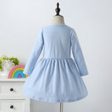 Winter Rainbow Long Sleeve Cotton Color Block Party Dress