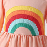 Winter Rainbow Long Sleeve Cotton Color Block Party Dress