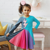 Winter Rainbow Long Sleeve Cotton Color Block Party Dress