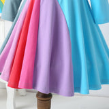 Winter Rainbow Long Sleeve Cotton Color Block Party Dress
