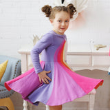 Winter Rainbow Long Sleeve Cotton Color Block Party Dress