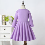 Winter Rainbow Long Sleeve Cotton Color Block Party Dress