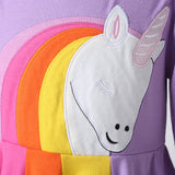 Winter Rainbow Long Sleeve Cotton Color Block Party Dress