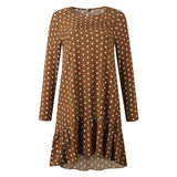 Lossky Polka Dot Print Casual Long Sleeve Mini Dress