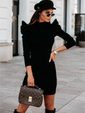 Sexy Women Mini Dress O Neck High Waist Long Sleeve
