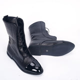 SHENGY Patent Leather British Style Flat Boots Black Pointed Toe