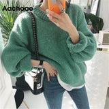Aachoae Solid O Neck Pullover Sweaters Korean Style