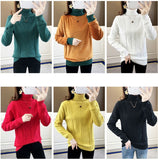 Women Turtleneck Pullover Slim Velvet Knitted Sweater