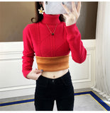 Women Turtleneck Pullover Slim Velvet Knitted Sweater