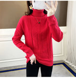 Women Turtleneck Pullover Slim Velvet Knitted Sweater