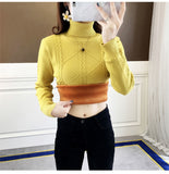 Women Turtleneck Pullover Slim Velvet Knitted Sweater