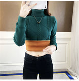 Women Turtleneck Pullover Slim Velvet Knitted Sweater