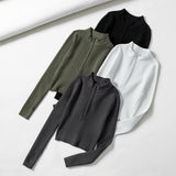 Aproms Elegant High Neck Zipper Front Knitted Sweater