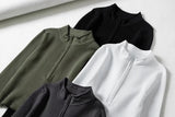 Aproms Elegant High Neck Zipper Front Knitted Sweater