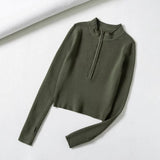Aproms Elegant High Neck Zipper Front Knitted Sweater