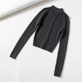 Aproms Elegant High Neck Zipper Front Knitted Sweater