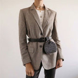 Women Plaid 2 Piece Set Blazer High Waist Skirt Office Lady