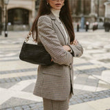 Women Plaid 2 Piece Set Blazer High Waist Skirt Office Lady