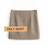 Women Plaid 2 Piece Set Blazer High Waist Skirt Office Lady