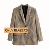 Women Plaid 2 Piece Set Blazer High Waist Skirt Office Lady