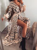 Elegant Sexy Boat Neck Glitter Deep V Neck Print Party Dress