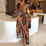 Elegant Sexy Boat Neck Glitter Deep V Neck Print Party Dress