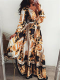 Elegant Sexy Boat Neck Glitter Deep V Neck Print Party Dress