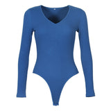 One-Piece Knitted Bodysuits Women Sexy Club Outfits V-Neck