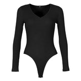 One-Piece Knitted Bodysuits Women Sexy Club Outfits V-Neck